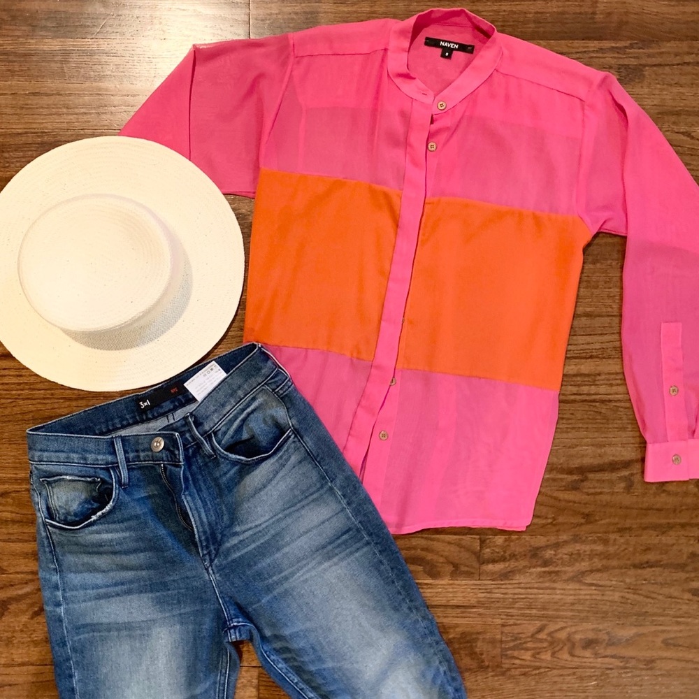 NAVEN Neiman Marcus Neon Color Black Shirt
